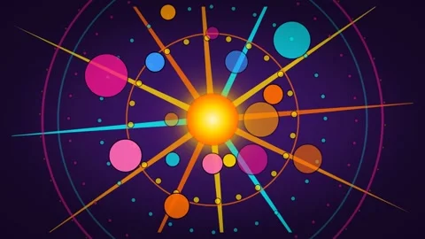Dynamic Motion of Colorful Particles Exploding from Bright Central Sphere i.. Stock Footage 338313502