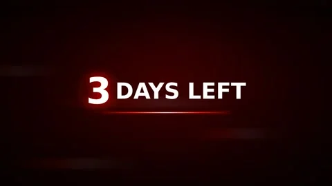 Dynamic motion countdown video with bold red text indicating three days lef.. Vídeos de archivo 338314093