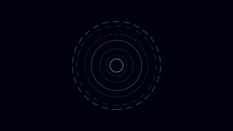 Dynamic motion of digital concentric circles in futuristic technology video. Видео 338313699