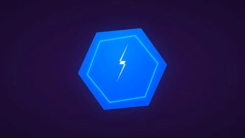 Dynamic motion of glowing blue hexagon with lightning bolt symbol in futuri.. 库存影片 342548052