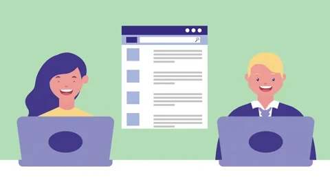 Dynamic motion graphic of business professionals completing tasks on laptop.. 스톡 동영상 333722468