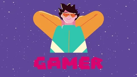Dynamic motion graphic with gamer enjoying leisure time amidst starry night. Video stock 333546014