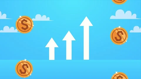 Dynamic motion graphic showing financial growth with ascending arrows and f.. Stock Footage 334158929