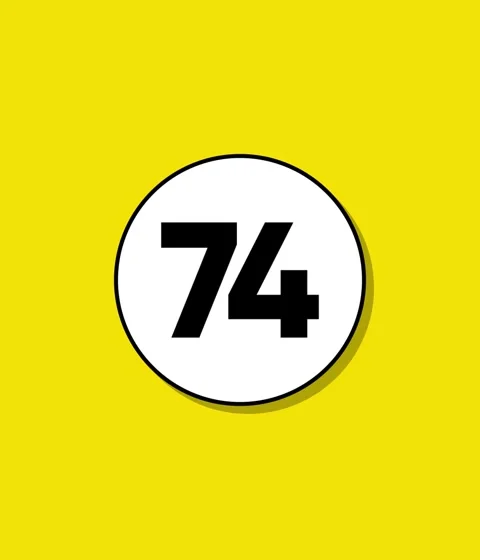 Dynamic motion graphics animation of number 74 appearing on a white circle .. Stock Footage 332396558
