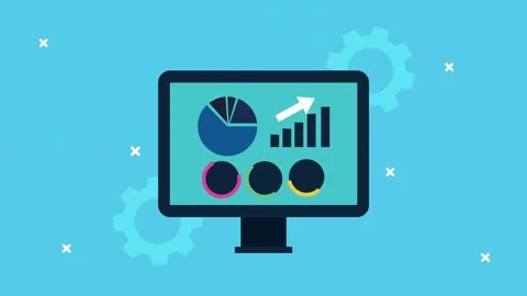 Dynamic motion graphics display statistical data on a desktop monitor with .. Stock Footage 333897041