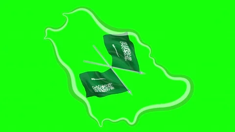 Dynamic motion graphics of Saudi Arabia flags and national territory map on gree Stock Footage 346989552