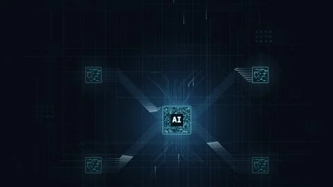 Dynamic motion graphics showcasing a futuristic CPU with glowing circuit traces Stock Footage 340440622