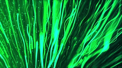 Dynamic motion of green glowing lines on black background for visual effect Stock Footage 327570218