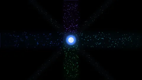 Dynamic motion of luminous blue sphere in space with particles and starry b.. Stockbeeldmateriaal 342661221