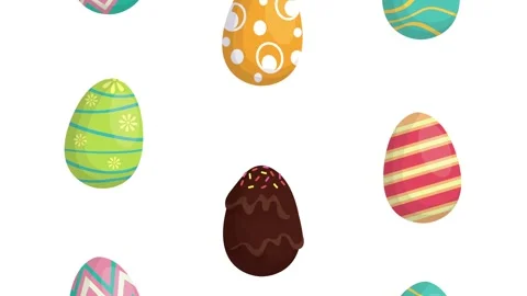 Dynamic motion of multiple vibrant easter eggs and a chocolate egg with spr.. Vídeos de archivo 333608462