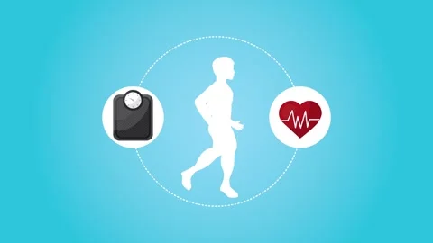 Dynamic motion of running man silhouette with health and fitness icons anim.. Stock Footage 334090489