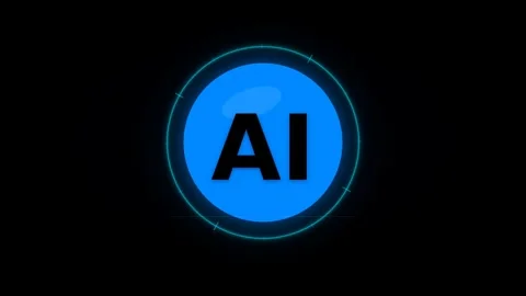 Dynamic motion video of AI technology symbol with glowing blue circular ico.. Vídeo Stock 342559672