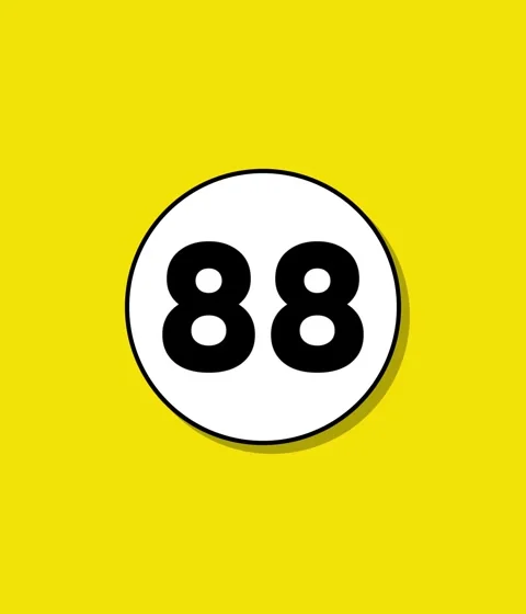 Dynamic motion of white circle with black number eighty eight on vibrant ye.. Stock Footage 332396599