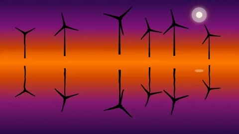 Dynamic motion of wind turbines at sunset with vibrant sky background for e.. 库存影片 342647188