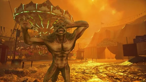 Dynamic Movement of Wolfman in Ruins Stock Footage 321672555