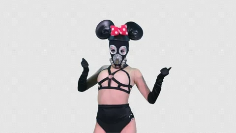 Dynamic moves of Go-go Dancer Latex Mikki girl isolated on black Stock Footage 165518708