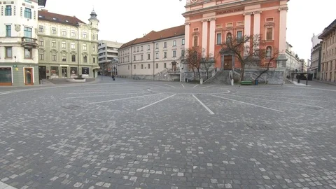 Dynamic moving empty Preseren main square. Lockdown March 2020 Stock Footage 127520103