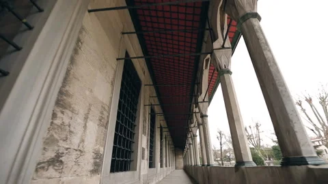 Dynamic moving forward along the balcony of the old mosque Stock Footage 100268959