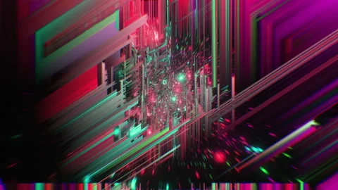 Dynamic multicolored glitch data error green pink lines cyberspace reverse flow Stock Footage 194179753