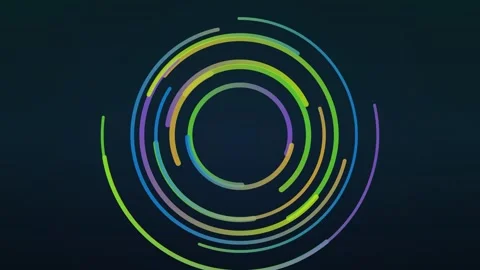 Dynamic multicolored lines radiate from a central point on a dark blue Stock Footage 326268924