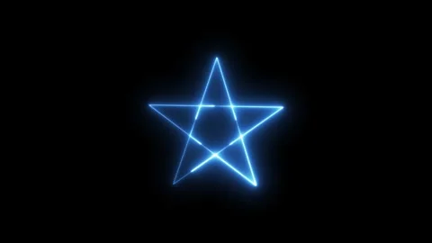 Dynamic neon blue glowing five-pointed star animation forming on a solid bl.. Stock Footage 318521217