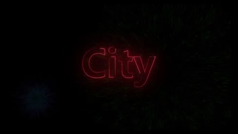 Dynamic neon city text animation with red glow and particle effects Stock Footage 318099174