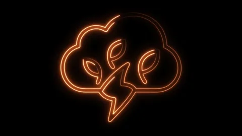 Dynamic neon cloud with lightning and leaves represents innovation, ideas, and Stock Footage 320982742
