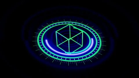 Dynamic neon cube rotation with pulsating energy waves in dark space Stock Footage 292144676