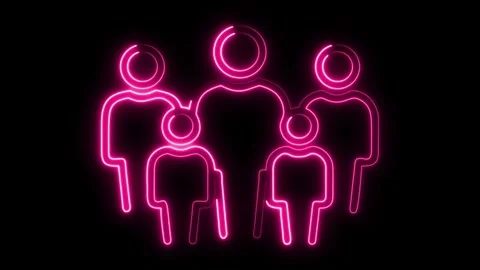 Dynamic neon figures glow, representing collaboration, teamwork, and unity in a Stock Footage 321141045