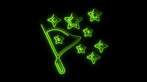 Dynamic neon flag and shimmering stars animation sequence, celebrating success Stock Footage 320982717