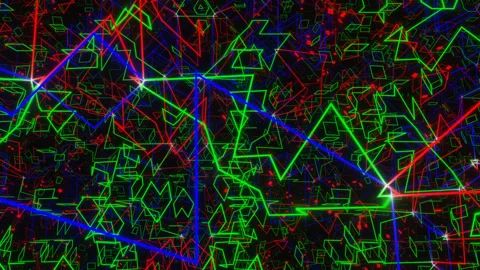Dynamic Neon Geometry: Shapes in Motion Across the Void Video stock 291090281