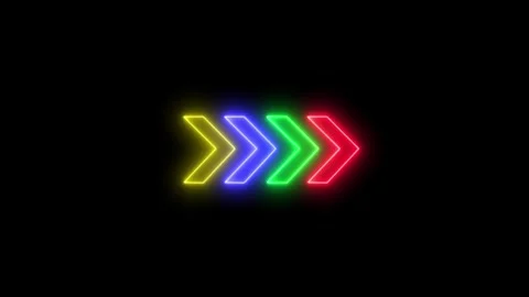 Dynamic neon glowing arrows move right quickly Stock Footage 328385431
