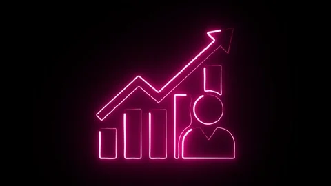 Dynamic neon graph shows upward trend with person silhouette, symbolizing Stock Footage 320982530