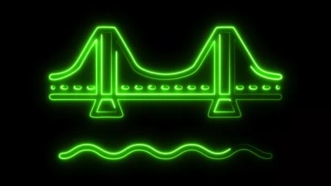 Dynamic neon green bridge pulsates against a black backdrop, a modern and Stock Footage 321141342