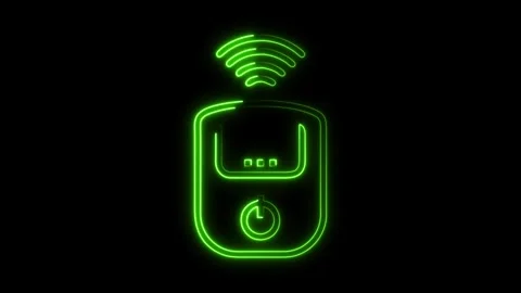 Dynamic neon green remote control icon pulses with wireless signal, signifying Stock Footage 320982760