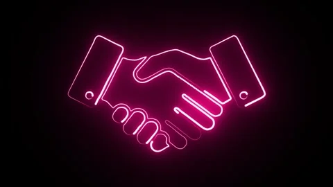 Dynamic neon handshake glowing bright pink against a dark background symbolizing Stock Footage 320982524