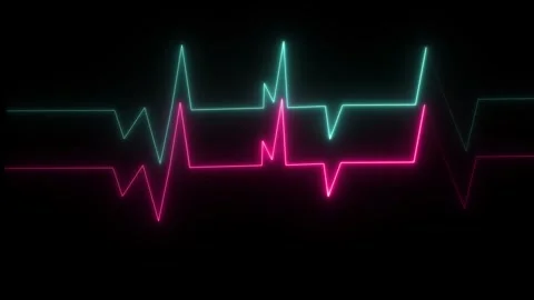 Dynamic neon heartbeat lines against a dark background, Futuristic and vibr.. Stock Footage 337567086