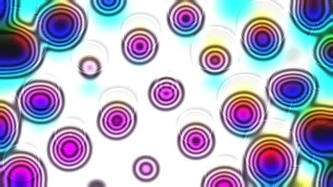 Dynamic, neon-hued circles pulse and swirl across a gritty Stock Footage 345448546