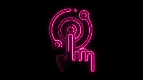Dynamic neon interface glowing with a vibrant pink abstract digital touch point, Stock Footage 321142128