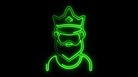 Dynamic neon king animation for festive holiday greetings, vibrant royal Stock Footage 321385978
