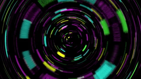 Dynamic neon light streaks spiraling into a hypnotic vortex on a dark background Видео 293122677