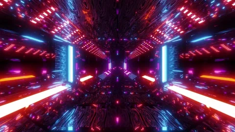 Dynamic neon light trails in abstract tunnel motion footage 4k Stock Footage 303135806