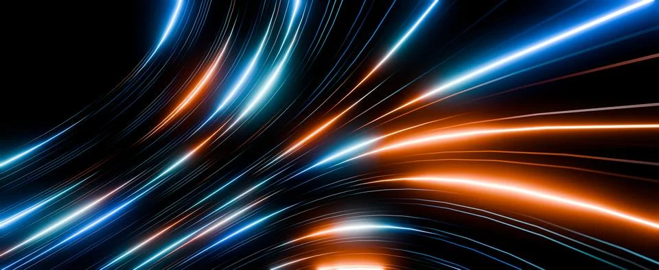 Dynamic Neon Light Trails Abstract Technology Background Stock Illustration
