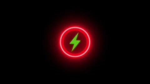 Dynamic neon lightning bolt icon charging indicator with glowing red circle.. 스톡 동영상 346490763
