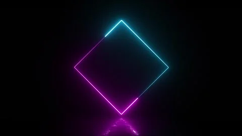 Dynamic neon lights form glowing diamond shape frame on dark reflective surface Stock-Footage 333374266