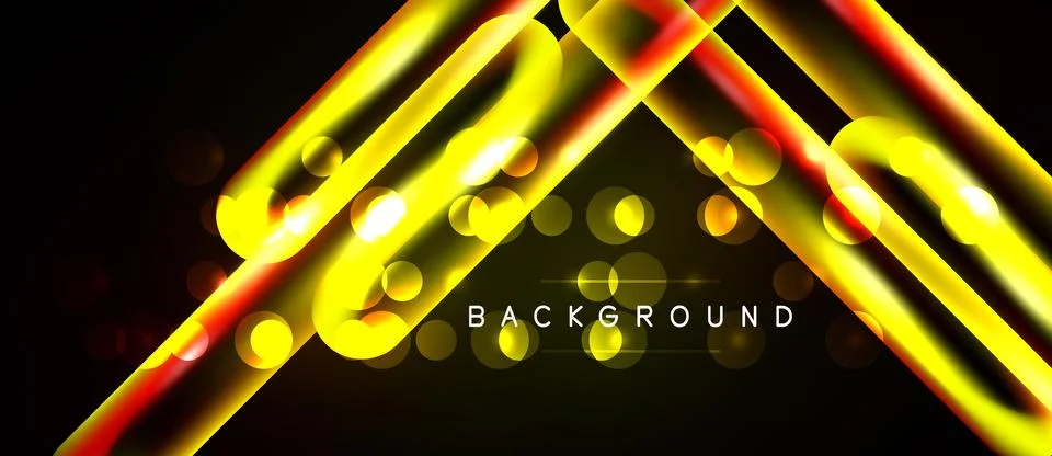 Dynamic neon lines create abstract geometric pattern. Bright yellow glows Stock Illustration