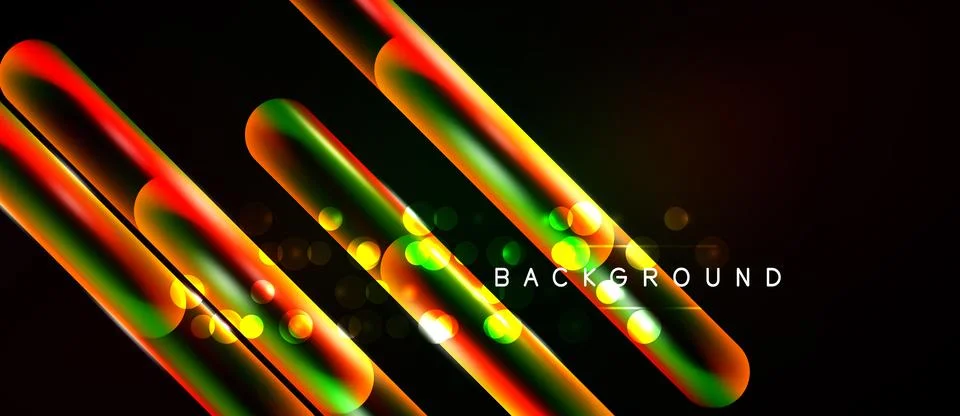 Dynamic neon lines intersect dark space. Vibrant gradients create glowing e.. 스톡 일러스트