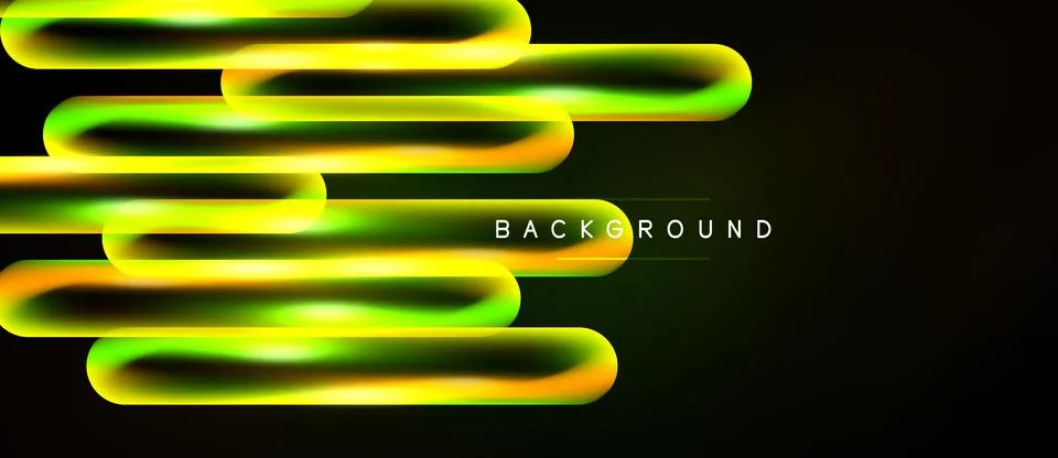 Dynamic neon lines overlap black space. Gradient colors create vibrant visual Stock Illustration