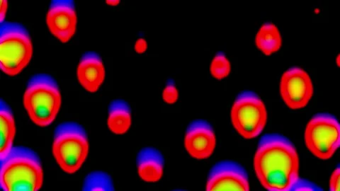 Dynamic, neon-lit abstract forms pulse and swirl against a deep Video stock 345449063