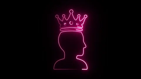 Dynamic neon pink crown glows atop a stylized silhouette head, symbolizing Stock Footage 320982520
